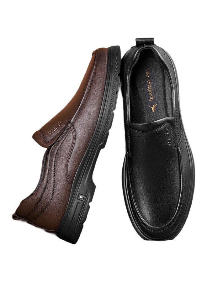 RED DRAGONFLY Hongqingting Men'S Slip-On Soft-Soled Business Casual Leather Shoes, Middle-Aged Dad Shoes, Men'S Shoes, Wta33107, Black, Size 42 - Image 2