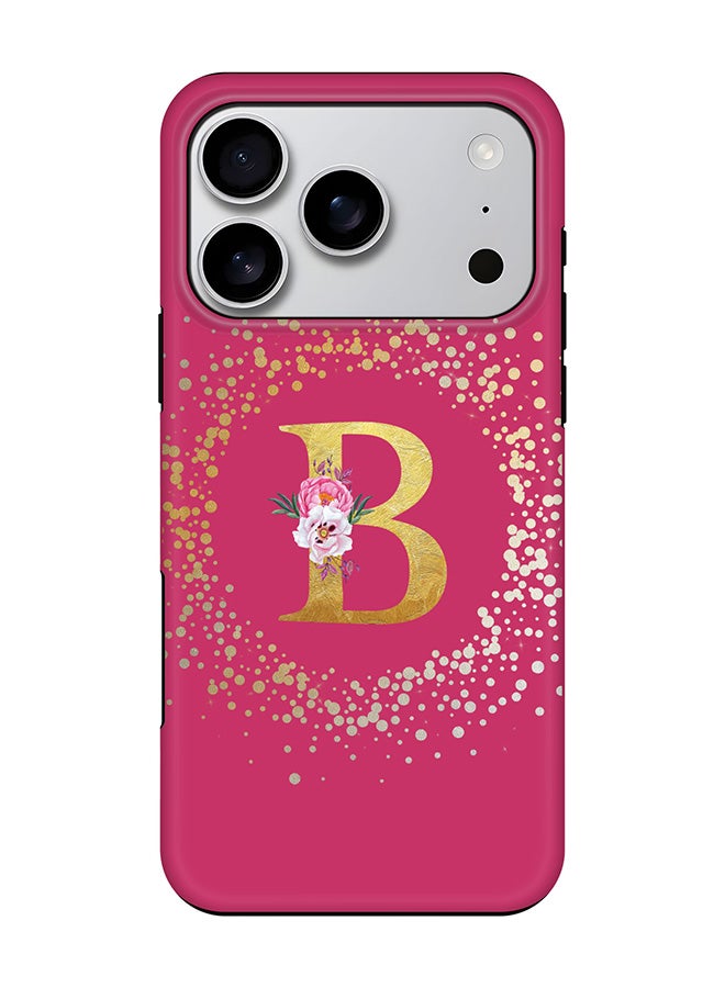 Stylizedd Tough Pro Magnetic Case for iPhone 17 Pro, Dual Layer hybrid PC + TPU Mobile Cover Matte - Custom Monogram Floral - B ( Deep Pink )