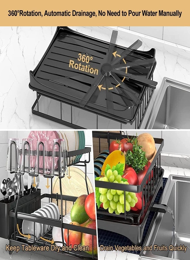 NYTRYD Dish Drainer 2-Tier for Kitchen Worktop, Large with Cutlery Holder, Cup Rack, Chopping Board Holder, Metal Dish Drainer - Image 3