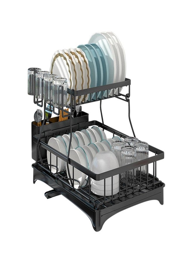 NYTRYD Dish Drainer 2-Tier for Kitchen Worktop, Large with Cutlery Holder, Cup Rack, Chopping Board Holder, Metal Dish Drainer - Image 1