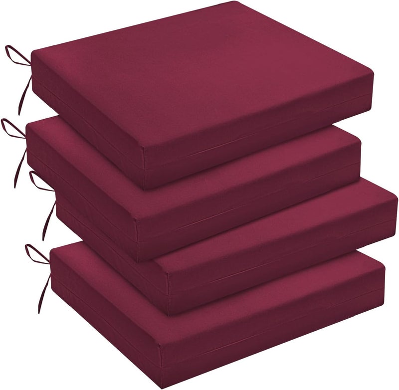downluxe Outdoor Chair Cushions Set of 4 for Patio Furniture, Water-Resistant Square Corner Patio Chair Cushions with Ties, High Density Foam Outdoor Seat Cushion, 18.5" X 16" X 3", Burgundy - Image 1