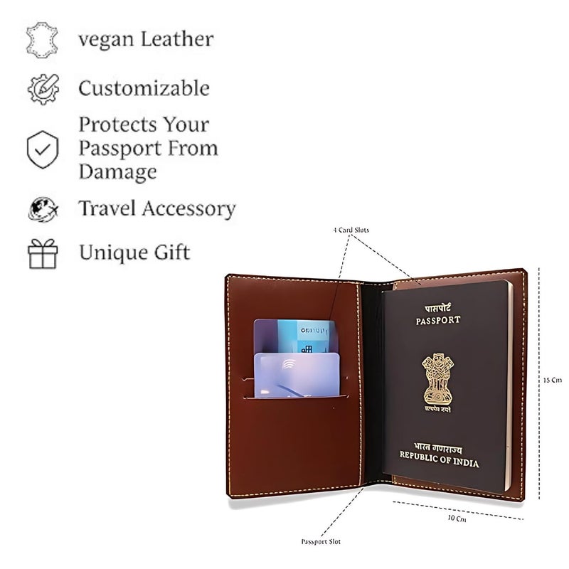 THE CUSTOMISED GIFT غطاء جواز سفر مخصص للسيد والسيدة، مجموعة جلد بني، ملحقات سفر بتصميم طائرة وزخارف تاج (غطاء جواز سفر فردي) - Image 2