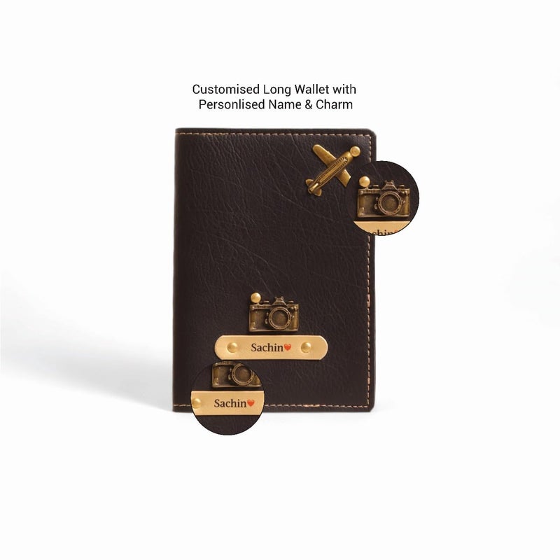 THE CUSTOMISED GIFT غطاء جواز سفر مخصص للسيد والسيدة، مجموعة جلد بني، ملحقات سفر بتصميم طائرة وزخارف تاج (غطاء جواز سفر فردي) - Image 4