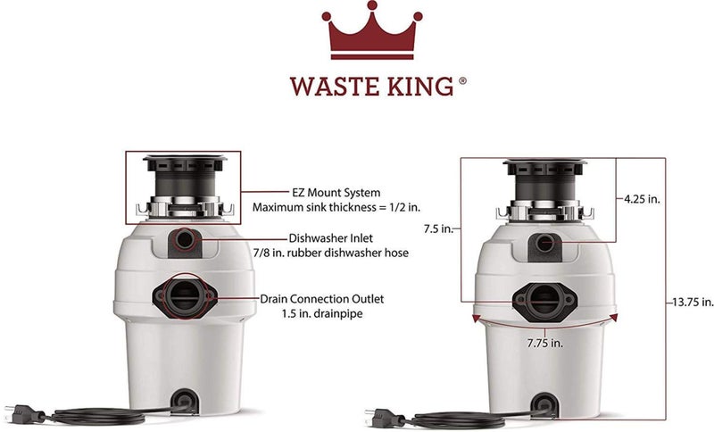 Waste King Garbage Disposal for Kitchen Sink with Power Cord, Food Waste Disposer, L-3200 - Image 4