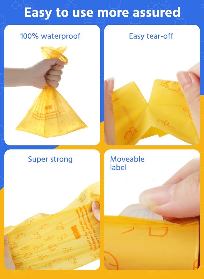 سوفت تاتش 90 قطعة من أكياس التخلص من الحفاضات، 5 لفات من أكياس الحفاضات المحمولة، حقيبة للاستخدام مرة واحدة للأطفال، حقيبة براز الأطفال، حقائب حفاضات الرضع، حقيبة قمامة الحفاضات مع موزع، التخلص المريح والسريع من الحفاضات ضروري للسفر - Image 5