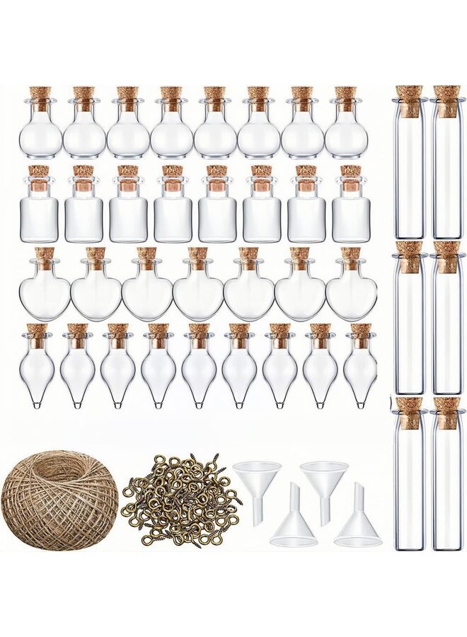 50 قطعة زجاجات زجاجية صغيرة مع سدادات من الفلين، 4 قمع، 50 مسمار، ديكور DIY لحفلات الشتاء ومستلزمات حفلات الزفاف (شكل هندسي، A) - Image 1