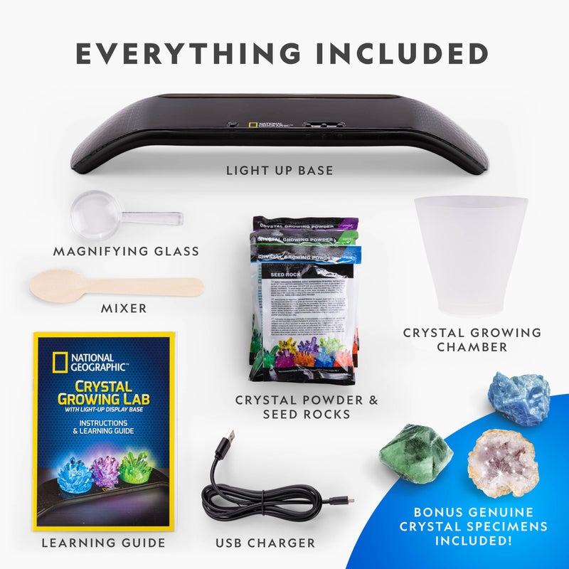 Blue Marble National Geographic Crystal Growing Kit - 3 Vibrant Colored Crystals to Grow with Light-Up Display Stand, Science Toy for Girls and Boys Ages 8-12, Includes 3 Gems, Cool STEM Gift (Amazon Exclusive) - Image 5
