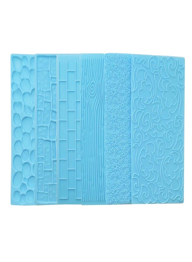 Markeny 6 Pack Fondant Impression Mat Set Cake Decor Mold Set-Embossed Tree Bark/Flower/Cobblestone Texture Design Sugarcraft Decor Tool for Chocolate Cupcake Topper Wedding Cake(Blue) - Image 1