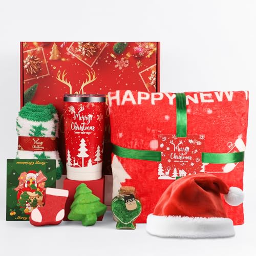 DORBOKER Christmas Gifts Basket for Women Xmas Self Care Spa Gift Set for Mum Wife Best Friend Sister Coworkers Teacher Nurse Secret Santa Gifts Box Set Christmas Tumbler - Image 1