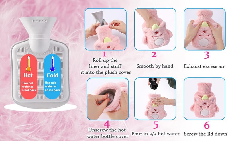 Onprix Portable Cartoon Cute Hot Water Bag Soft Plush Hot Water Bottle Durable Hand Warmer Winter Warm (500ml) (Multi-color) - Image 2