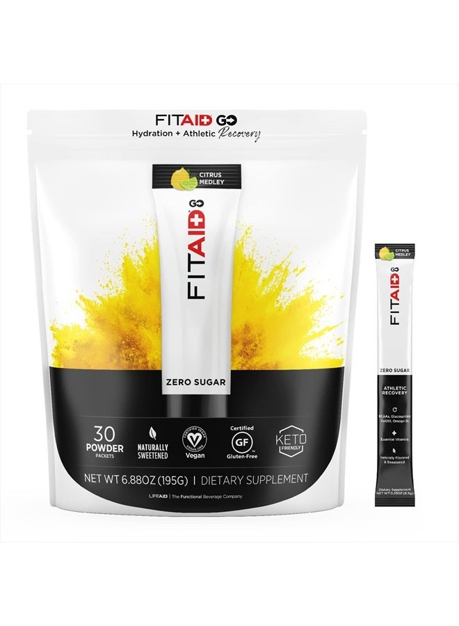 LIFEAID FITAID GO! ZERO SUGAR Recovery + Hydration Packet, W/ BCAAs, Glucosamine, Electrolytes, Omega-3s, 100% Clean, Vegan & Gluten-Free, Naturally Sweetened, 30 Count (Pack of 1)  - Image 1
