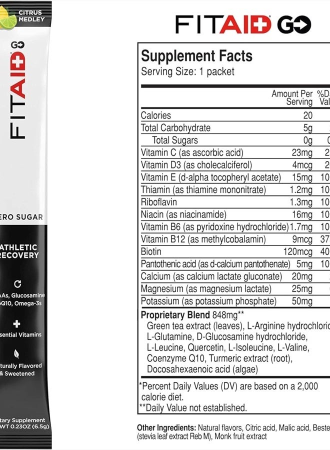 LIFEAID FITAID GO! ZERO SUGAR Recovery + Hydration Packet, W/ BCAAs, Glucosamine, Electrolytes, Omega-3s, 100% Clean, Vegan & Gluten-Free, Naturally Sweetened, 30 Count (Pack of 1)  - Image 3