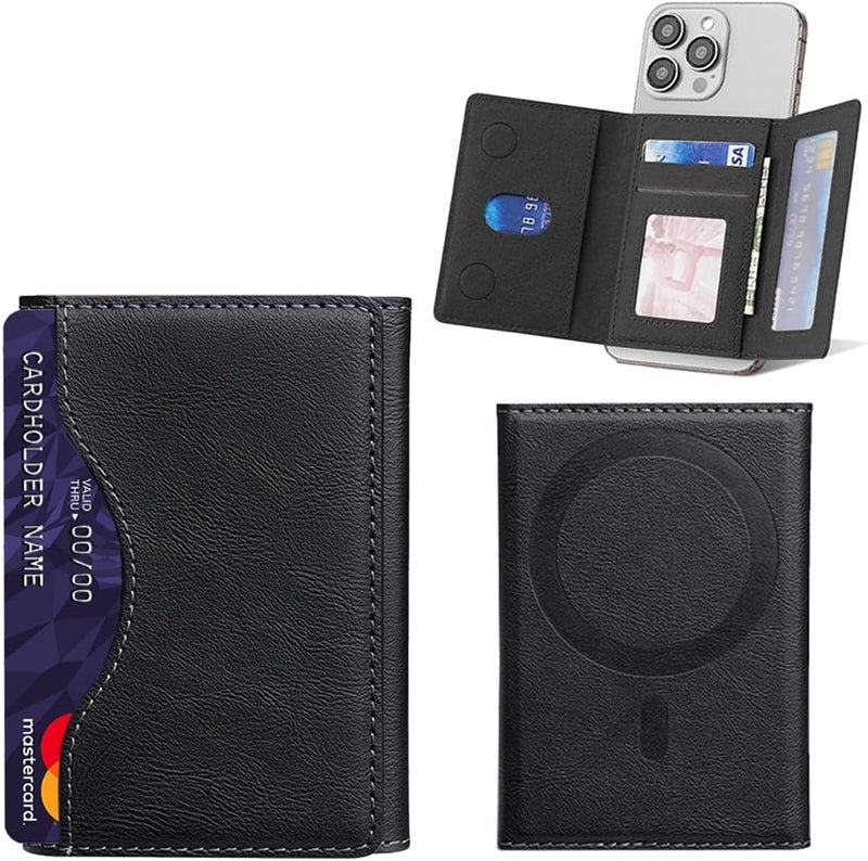 KASTWAVE Designed for MagSafe Wallet Magnetic Card Holder, Flip Trifold Leather Card Slots,Detachable,Magnetic Leather Wallet Phone Accessories for iPhone 16/15/14/13/12 Series (Black) - Image 1