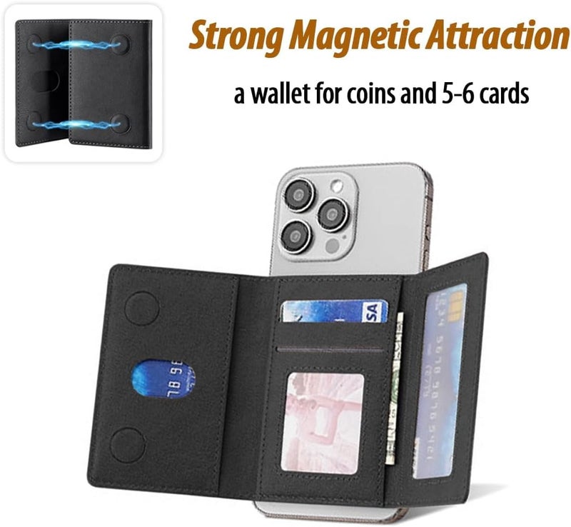 KASTWAVE Designed for MagSafe Wallet Magnetic Card Holder, Flip Trifold Leather Card Slots,Detachable,Magnetic Leather Wallet Phone Accessories for iPhone 16/15/14/13/12 Series (Black) - Image 3