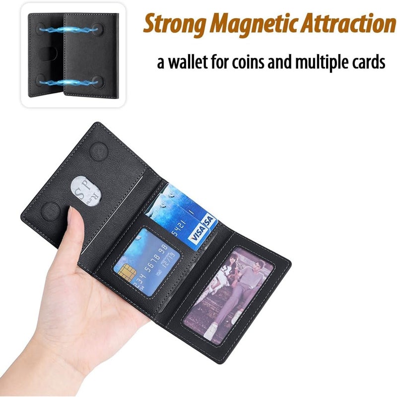 KASTWAVE Designed for MagSafe Wallet Magnetic Card Holder, Flip Trifold Leather Card Slots,Detachable,Magnetic Leather Wallet Phone Accessories for iPhone 16/15/14/13/12 Series (Black) - Image 2