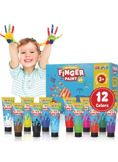 GRAFLO Washable Finger Paint for Toddlers, 12 Non-Toxic Vibrant Colors, 50ml Tubes, Safe Baby Hand and Foot Paint, Mess-Free Art Supplies for Kids, Ideal Preschool Learning Gift for Ages 1-6  - Image 1