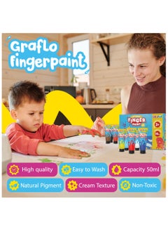 GRAFLO Washable Finger Paint for Toddlers, 12 Non-Toxic Vibrant Colors, 50ml Tubes, Safe Baby Hand and Foot Paint, Mess-Free Art Supplies for Kids, Ideal Preschool Learning Gift for Ages 1-6  - Image 3