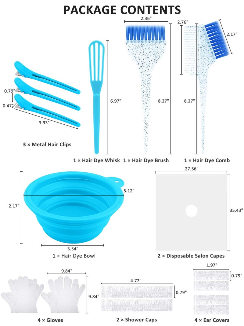 YOOVR 19PCS Hair Bleach Dye Kit with Hair Dye Brush and Bowl Whisk Hair Clips Protective Gear Set, Ideal for Hair Bleaching Coloring Highlighting, Essential Salon Supplies for Home Use (Blue) - Image 2