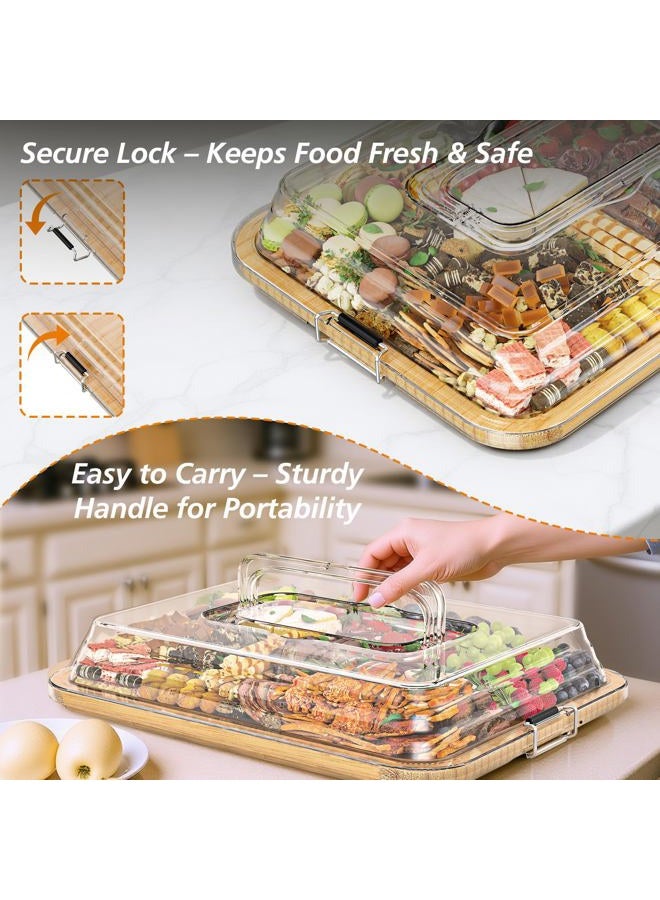 MAYELM Charcuterie Boards with Foldable Lid, Portable Bamboo Cheese Board with Single Compartments, Clear Locking Lid and Handle, Easy to Store, Suitable for Picnics, Camping, Parties & Holiday Gifts - Image 3