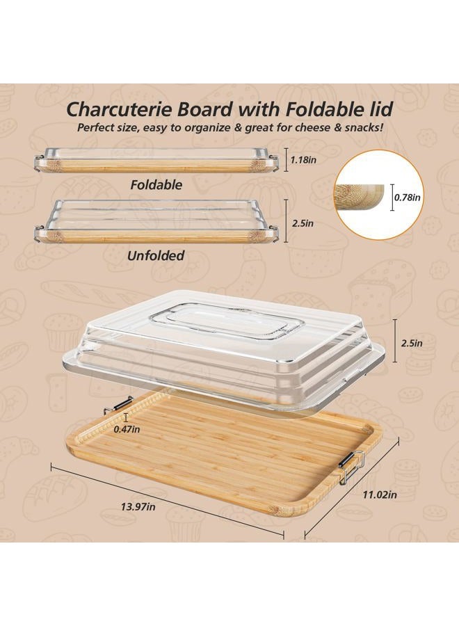 MAYELM Charcuterie Boards with Foldable Lid, Portable Bamboo Cheese Board with Single Compartments, Clear Locking Lid and Handle, Easy to Store, Suitable for Picnics, Camping, Parties & Holiday Gifts - Image 2