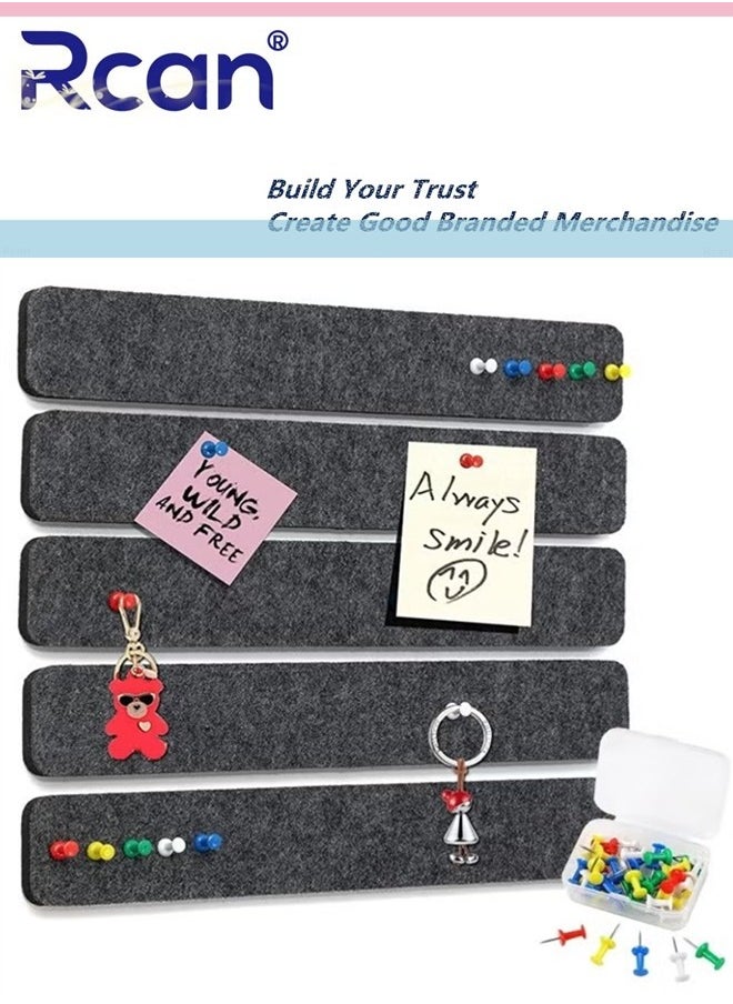 Rcan 5 Pack Bulletin Board Strips Felt Pin Board Bar with Push Pins Self Adhesive Felt Bulletin Board for Office School Home Wall Decoration for Organize Memo Photos Display  - Image 1