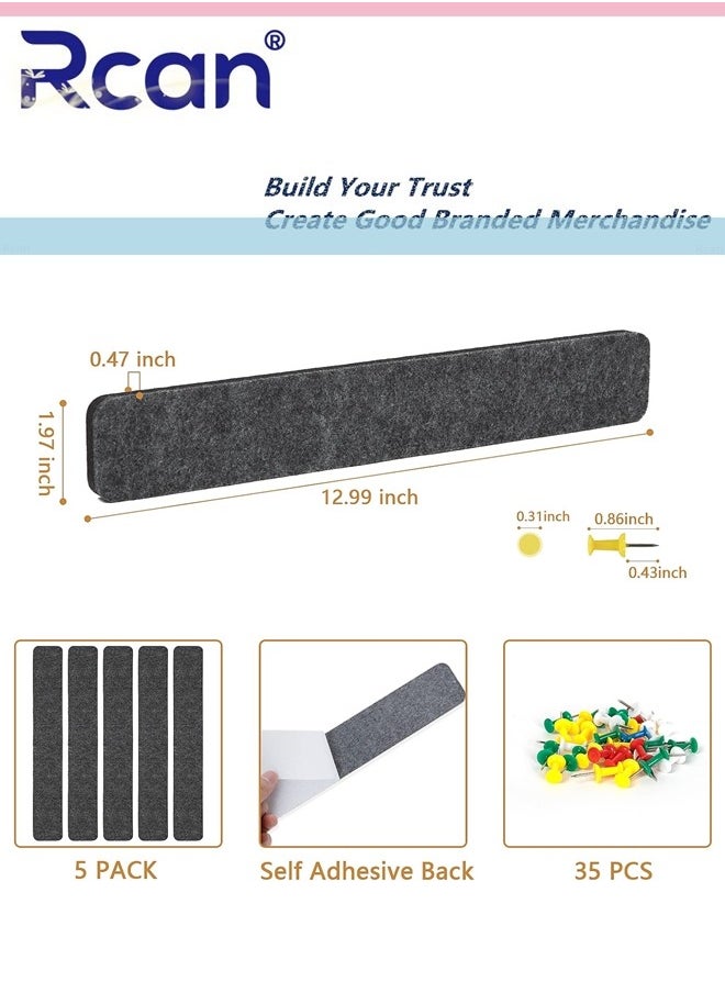 Rcan 5 Pack Bulletin Board Strips Felt Pin Board Bar with Push Pins Self Adhesive Felt Bulletin Board for Office School Home Wall Decoration for Organize Memo Photos Display  - Image 5