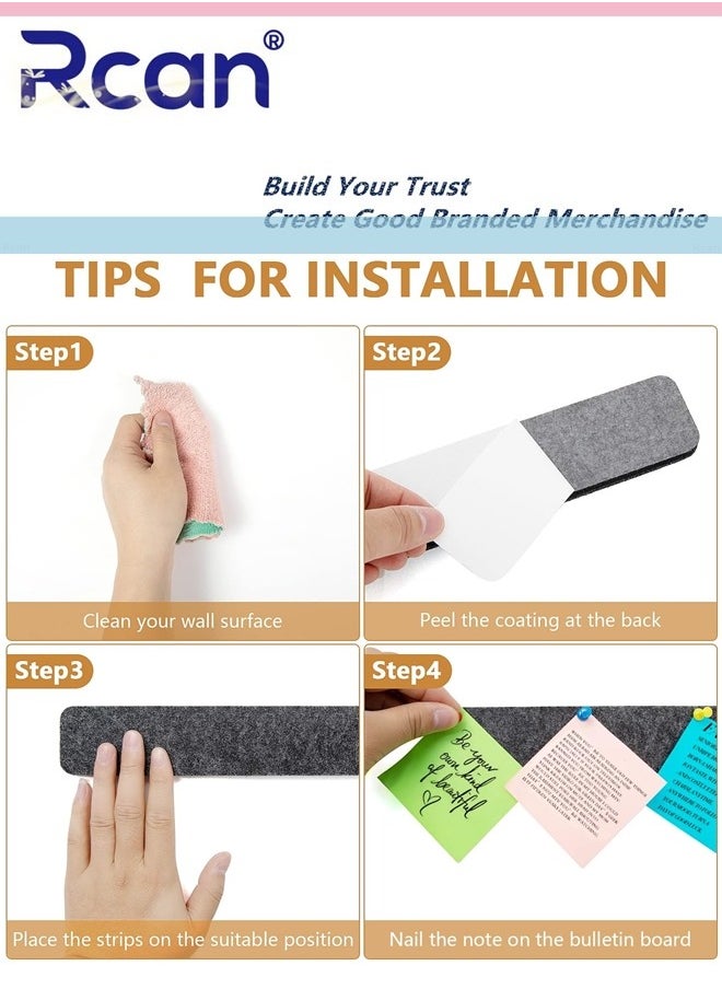 Rcan - 5 Pack Bulletin Board Strips Felt Pin Board Bar with Push Pins Self Adhesive Felt Bulletin Board for Office School Home Wall Decoration for Organize Memo Photos Display - Image 1