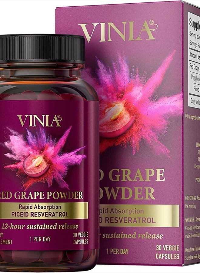 VINIA مكمل بيزيد ريسفيراترول بإطلاق مستدام لمدة 12 ساعة. مكمل أكسيد النيتريك. يدعم صحة القلب، تدفق الدم، يعزز الأكسجين مسحوق سوبر فود، صديق للكيتو. نباتي وغير معدل وراثيًا. إمداد لمدة 30 يومًا. - Image 1