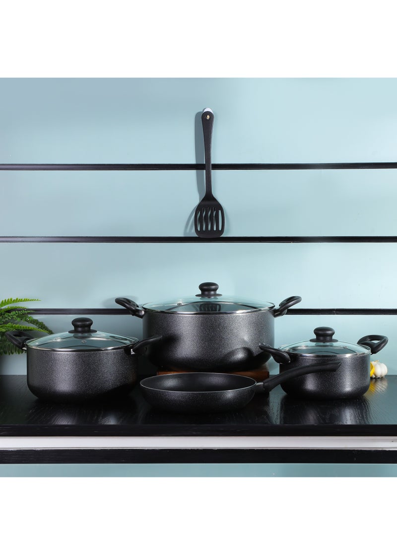 DELCASA 8 Piece Non Stick Cookware Set compatible with gas, ceramic, halogen, and hot plate stovetops 30x13.5 cm casserole with lid, a 24x11 cm casserole with lid, a 20x9 cm casserole with lid, Frypan, Turner  - Image 2