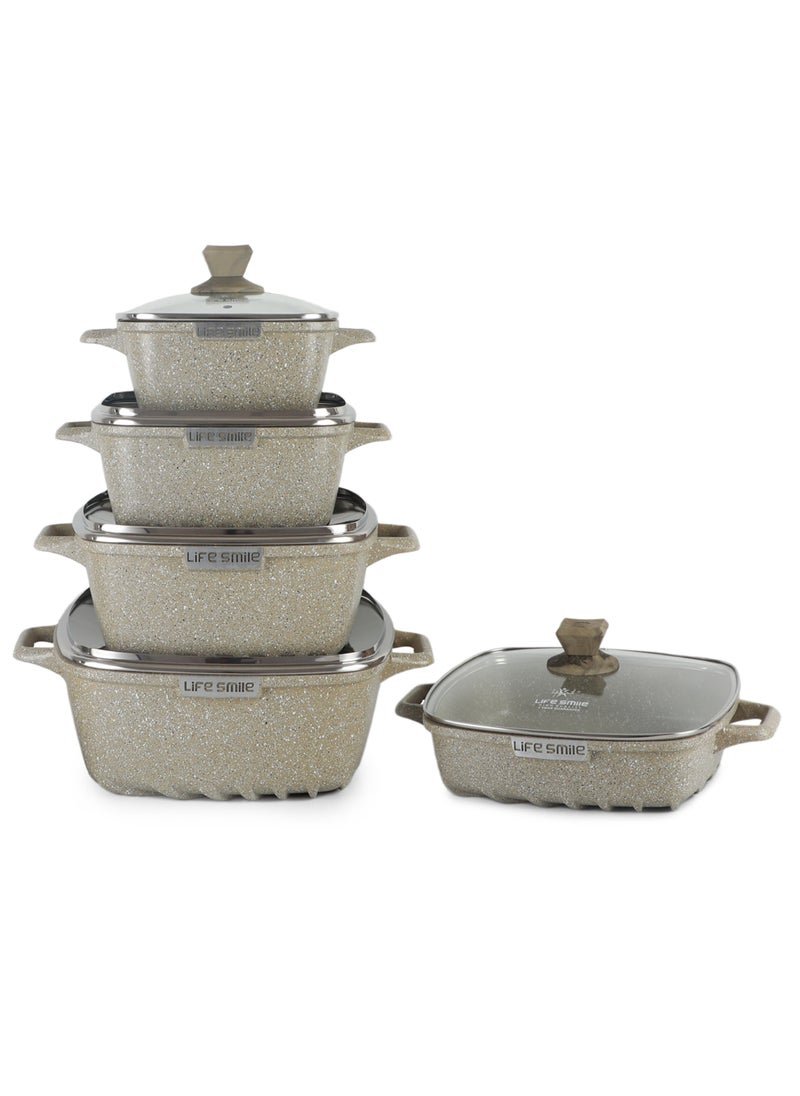 Life Smile Nonstick Cookware Set -Oven Safe Aluminum Cookwares -Granite Coated Cooking Pots & Pan Set Includes  includes 20cm/24cm/28cm/32cm Soup pot with lid and 28cm Shallow pot with Lid-100% PFOA Free Cooking Set(Green)  - Image 1