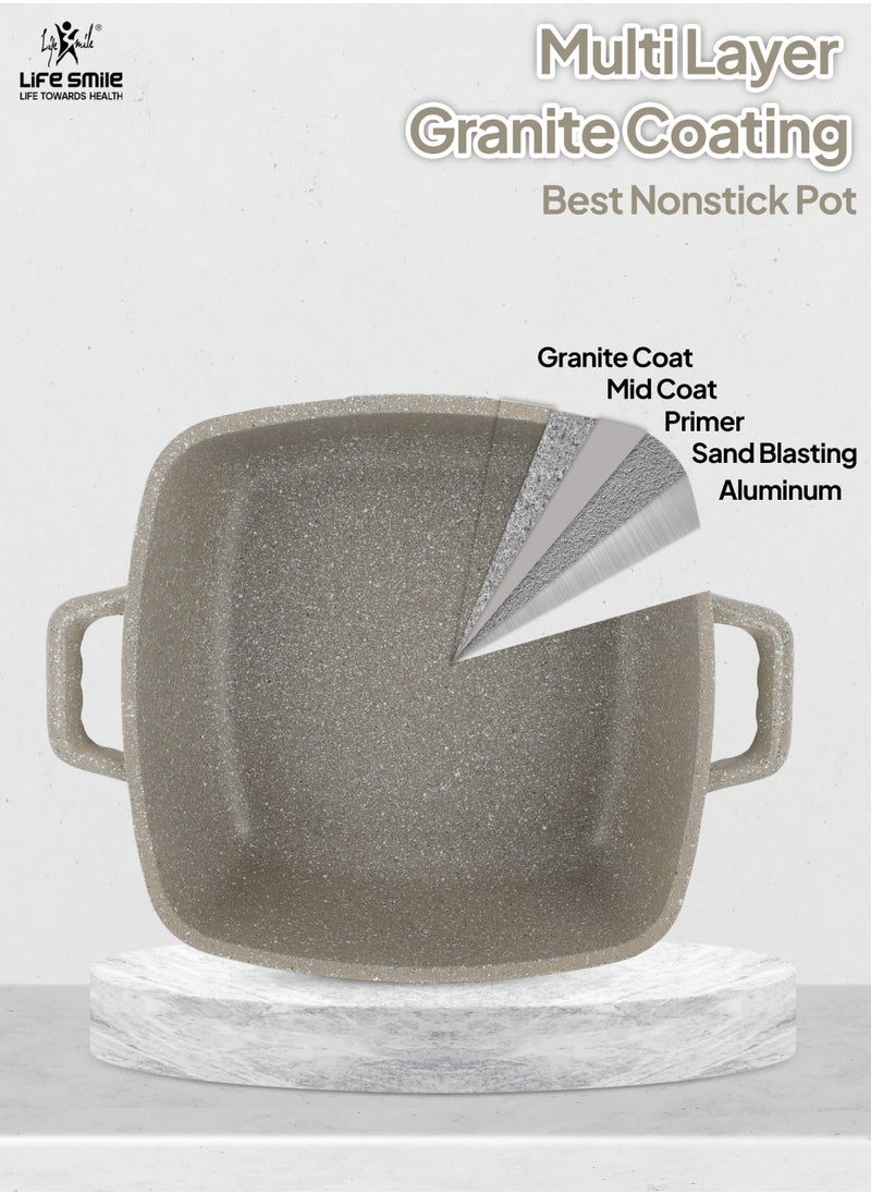 Life Smile Nonstick Cookware Set -Oven Safe Aluminum Cookwares -Granite Coated Cooking Pots & Pan Set Includes  includes 20cm/24cm/28cm/32cm Soup pot with lid and 28cm Shallow pot with Lid-100% PFOA Free Cooking Set(Green)  - Image 4