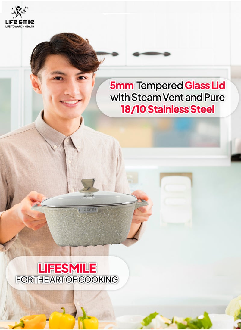 Life Smile Nonstick Cookware Set -Oven Safe Aluminum Cookwares -Granite Coated Cooking Pots & Pan Set Includes  includes 20cm/24cm/28cm/32cm Soup pot with lid and 28cm Shallow pot with Lid-100% PFOA Free Cooking Set(Green)  - Image 5