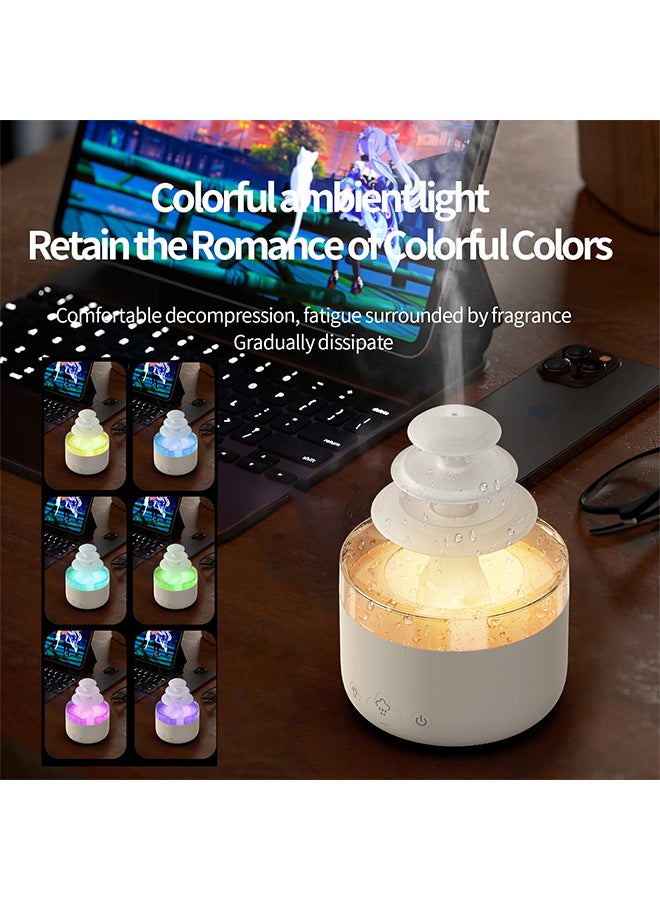 VINSOC Humidifier Raining Cloud RGB Night Light Aromatherapy Essential Oil Aromatherapy Diffuser 7 Color Lights Relaxing Water Drop Sound with Remote Control White - Image 2