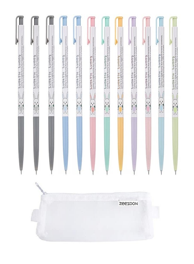 ZEESOON Xeno Slim Ball Point Pens 0.38mm (Pack of 12) 9 Color Mix Simple Pencil Pouch Additional - Image 1
