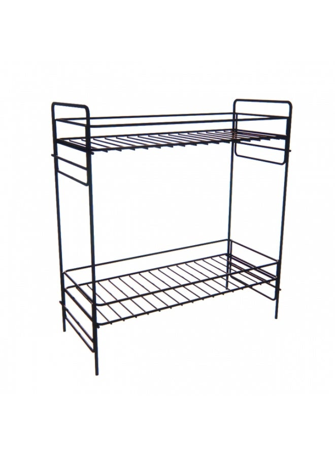2-Tier Metal Shelf Rack – Bathroom & Kitchen Storage Organizer – Matte Black Finish - Image 1