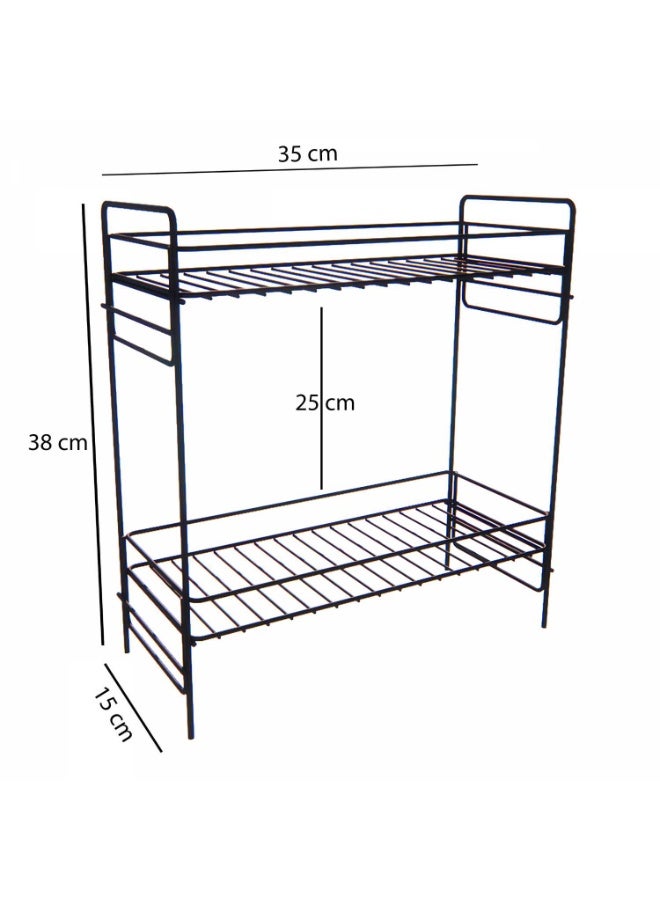 2-Tier Metal Shelf Rack – Bathroom & Kitchen Storage Organizer – Matte Black Finish - Image 2