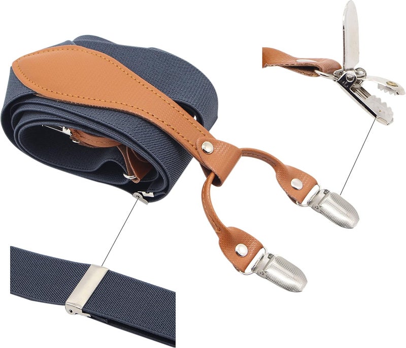 Timiot Mens Suspender Wide Leather 6 Metal Clips Adjustable Straps Y Shape - Image 2