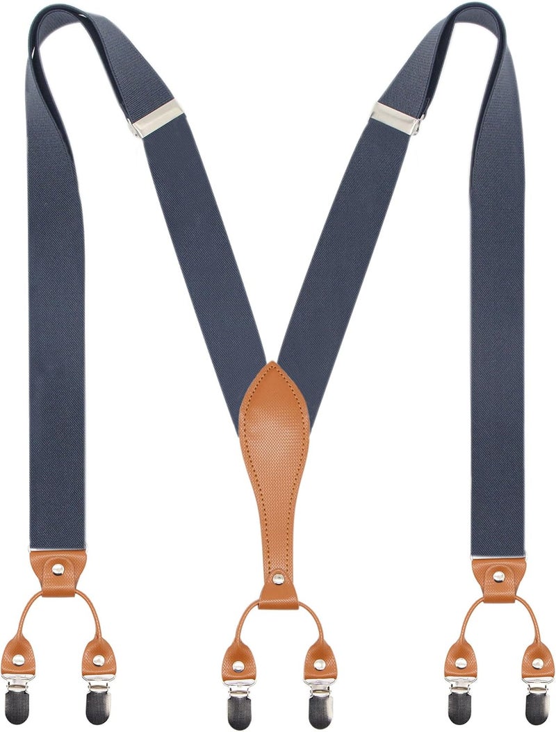 Timiot Mens Suspender Wide Leather 6 Metal Clips Adjustable Straps Y Shape - Image 1