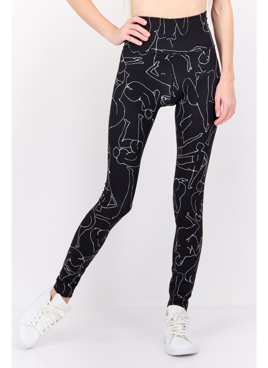 MONKI Women Allover Print Leggings, Black  - Image 1