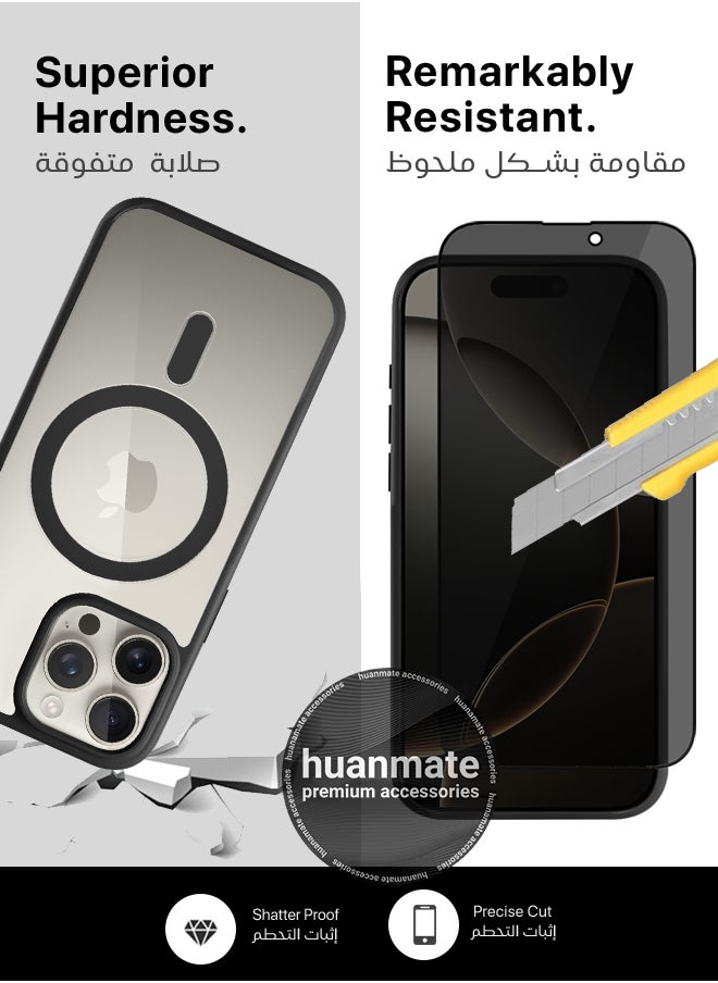 huanmate - 2 in 1 Apple iPhone 16 Pro Max Magsafe Protection Pack - Ultra Clear Shockproof Case & Anti-Peeping Privacy Glass Screen Protector, All-Round Defense with High Transparency & Easy Installation - Image 1