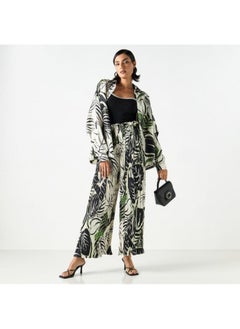 2Xtremz 2Xtremz Printed Pleated Palazzo Pants with Elasticated Paperbag Waist  - Image 1