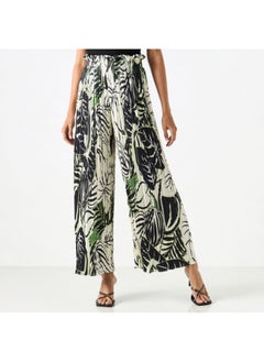 2Xtremz 2Xtremz Printed Pleated Palazzo Pants with Elasticated Paperbag Waist  - Image 2
