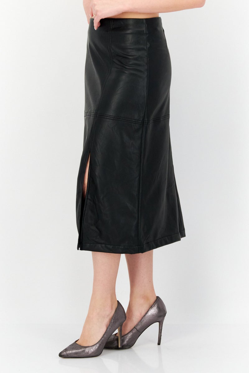 ANNE KLEIN Women Solid Midi Skirt, Black - Image 3