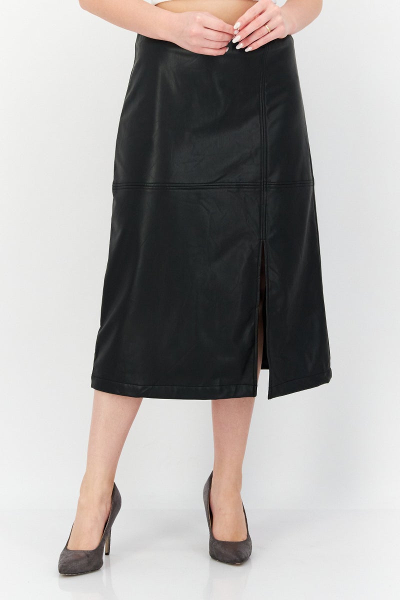 ANNE KLEIN Women Solid Midi Skirt, Black - Image 1