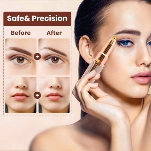 AMENDAS Eyebrow Trimmer for Women, 2 in 1 Rechargeable Facial Hair Remover For Women with Replaceable Heads, Professional Painless Personal Hair Removal Eyebrow Razor with Indicator Lights (NEW) - Image 4