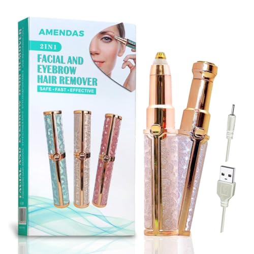 AMENDAS Eyebrow Trimmer for Women, 2 in 1 Rechargeable Facial Hair Remover For Women with Replaceable Heads, Professional Painless Personal Hair Removal Eyebrow Razor with Indicator Lights (NEW) - Image 1