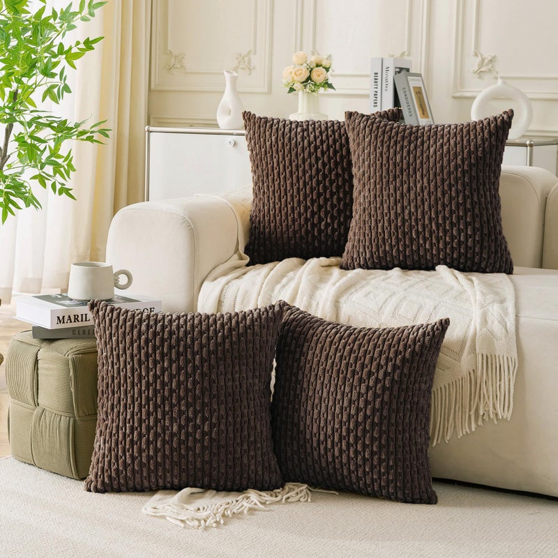 Cozoomy Set of 4 Dark Brown Decorative Pillow Covers 20x20 Inch Corduroy Throw Pillow Covers for Bed Couch Sofa Living Room Soft Cushion Cases - Image 1