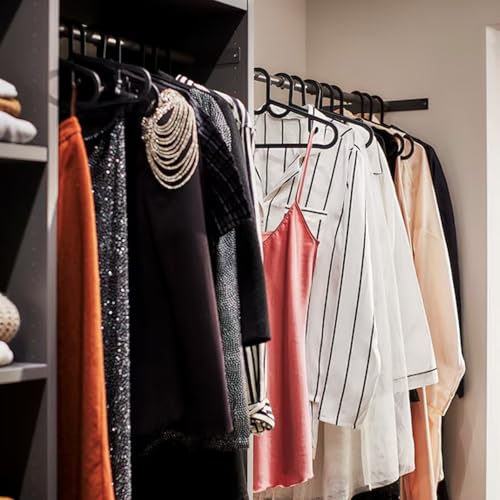 BIANCO Clothes Hangers with Smooth Finish and Non-Slip Grooves Pack of 12 | Clothes Hanger Wardrobe Storage Organizer | Heavy Duty Plastic Hanger for Coats, Suits, Dresses, Pants and Shirts (Black) - Image 2