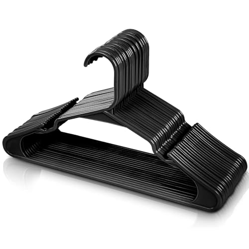 BIANCO Clothes Hangers with Smooth Finish and Non-Slip Grooves Pack of 12 | Clothes Hanger Wardrobe Storage Organizer | Heavy Duty Plastic Hanger for Coats, Suits, Dresses, Pants and Shirts (Black) - Image 1