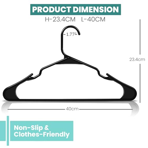 BIANCO Clothes Hangers with Smooth Finish and Non-Slip Grooves Pack of 12 | Clothes Hanger Wardrobe Storage Organizer | Heavy Duty Plastic Hanger for Coats, Suits, Dresses, Pants and Shirts (Black) - Image 5
